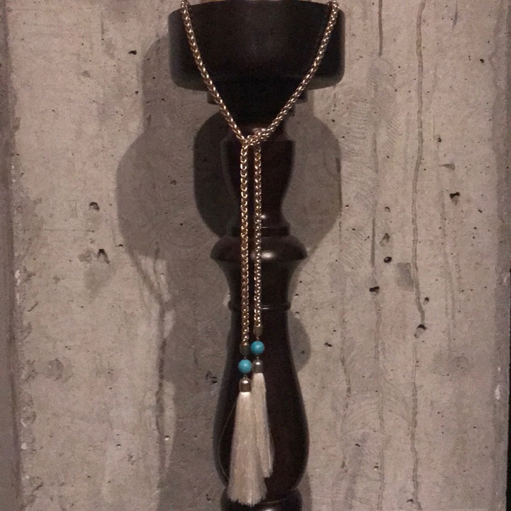 Lariat turquoise beaded tassel necklace